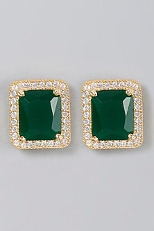 Gold Finish Zircon & Emerald Synthetic Stone Stud Earrings