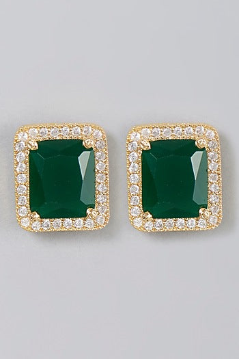 Gold Finish Zircon & Emerald Synthetic Stone Stud Earrings
