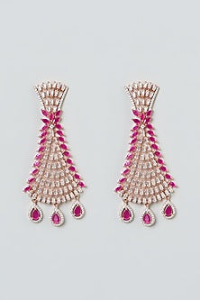 Rose Gold Finish Zircon & Red Stone Dangler Earrings