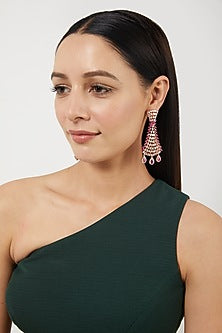 Rose Gold Finish Zircon & Red Stone Dangler Earrings