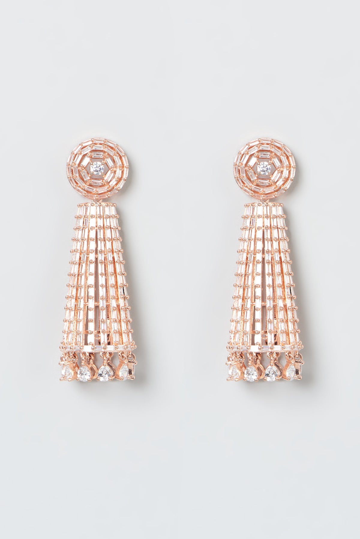 Rose Gold Finish Zircon Dangler Earrings