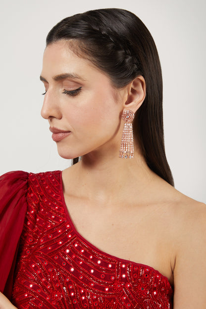 Rose Gold Finish Zircon Dangler Earrings