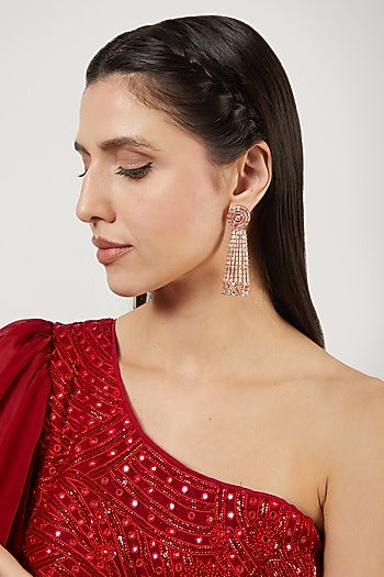 Rose Gold Finish Zircon Dangler Earrings