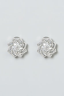 White Finish Zircons Stud Earrings