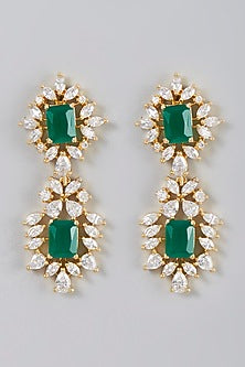 Gold Finish Zircon & Green Synthetic Stone Dangler Earrings