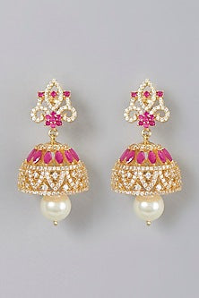 Gold Finish Zircon & Ruby Synthetic Stone Dangler Earrings