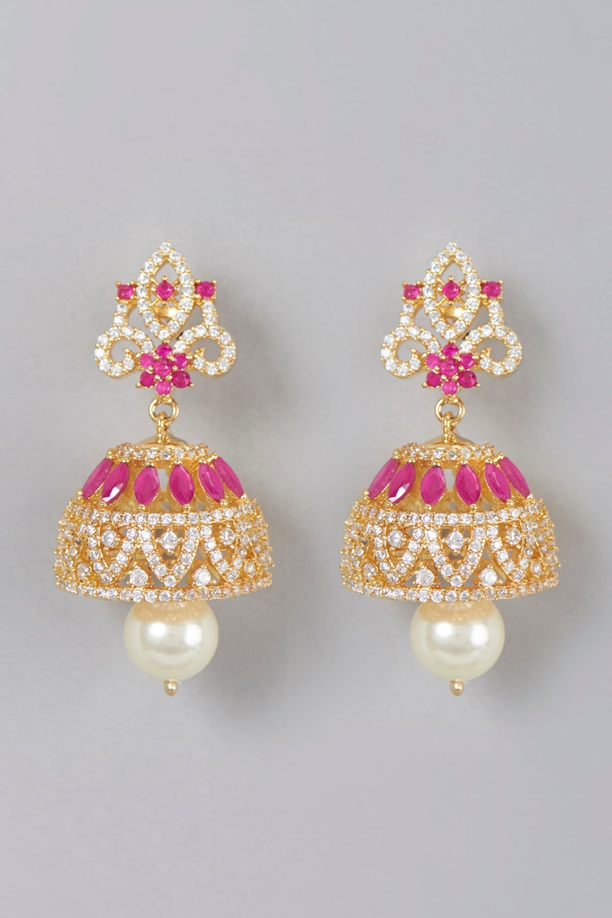 Gold Finish Zircon & Ruby Synthetic Stone Dangler Earrings