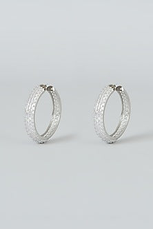 White Finish Zircons Hoop Earrings