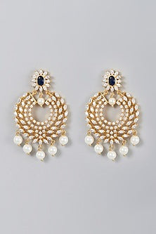 Gold Finish Zircon & Pearl Dangler Earrings