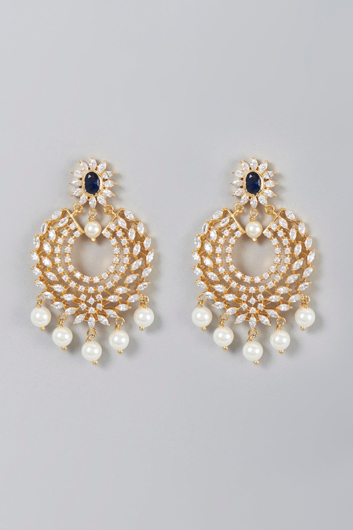Gold Finish Zircon & Pearl Dangler Earrings