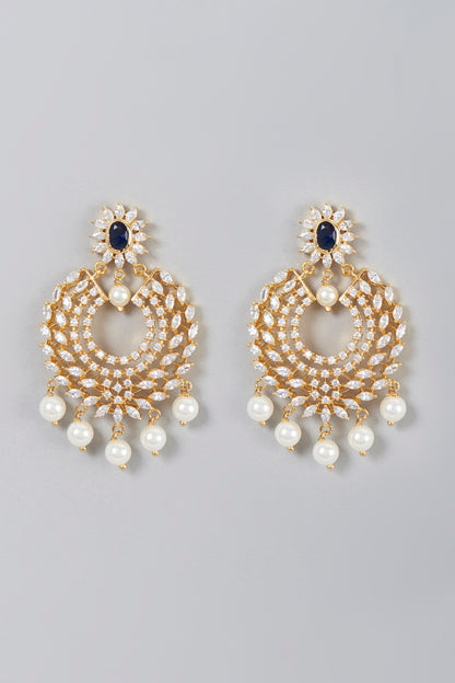 Gold Finish Zircon & Pearl Dangler Earrings