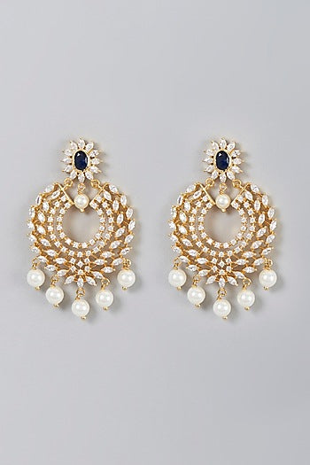 Gold Finish Zircon & Pearl Dangler Earrings