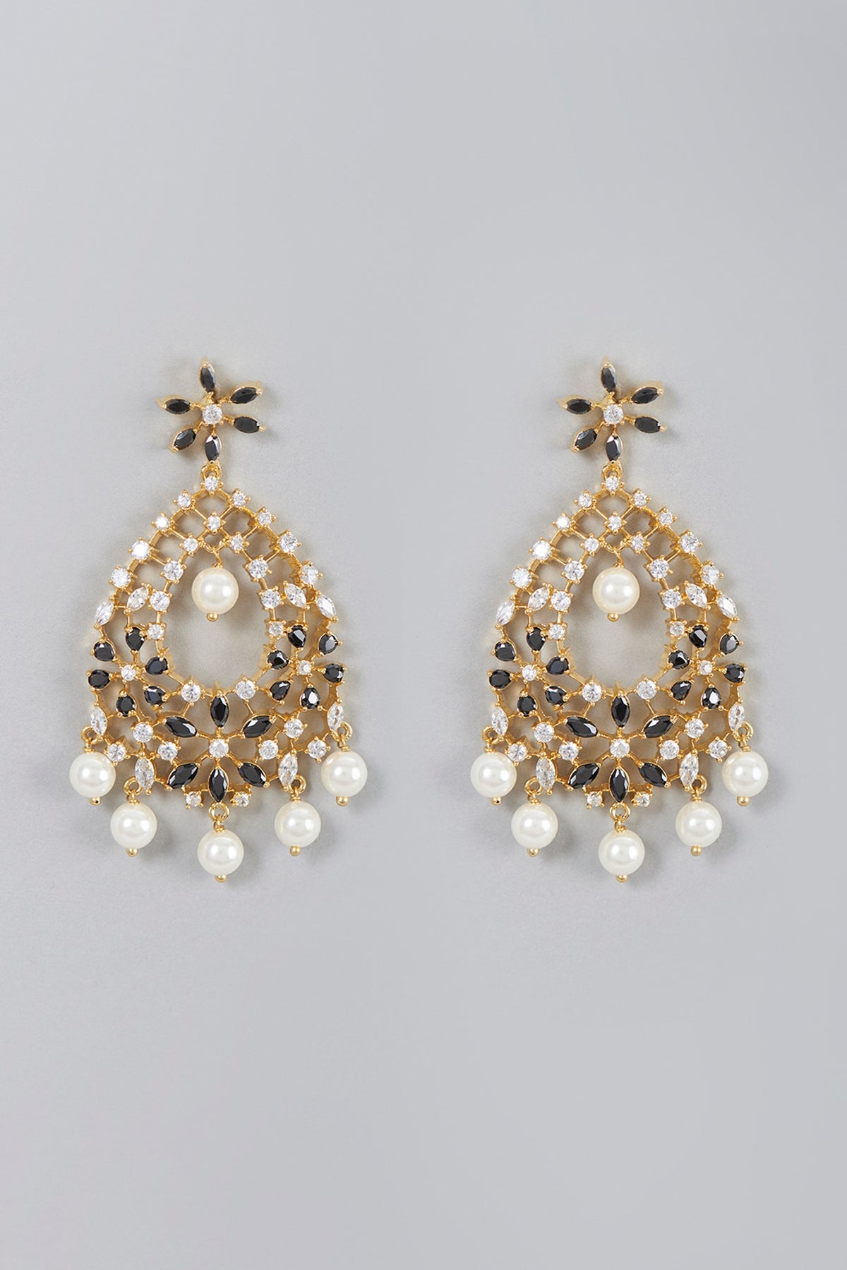 Gold Finish Zircon & Pearl Dangler Earrings