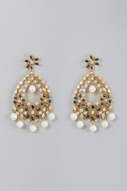 Gold Finish Zircon & Pearl Dangler Earrings
