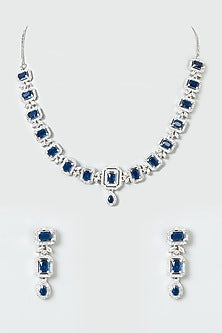 White Finish Blue Stones Necklace Set
