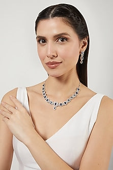 White Finish Blue Stones Necklace Set