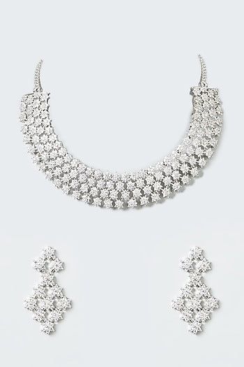 White Finish Zircons Necklace Set