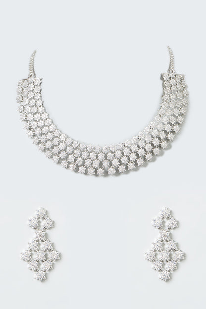 White Finish Zircons Necklace Set