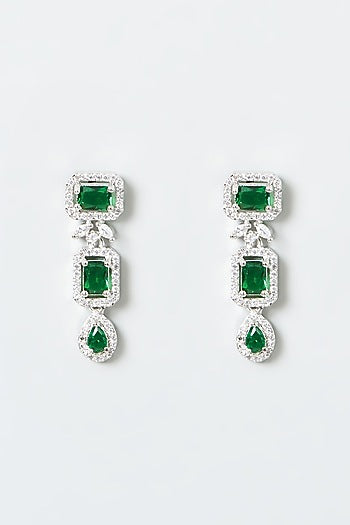 White Finish Zircon & Green Stones Necklace Set