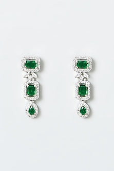 White Finish Zircon & Green Stones Necklace Set