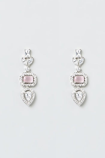 White Finish Zircons & Pink Stones Necklace Set