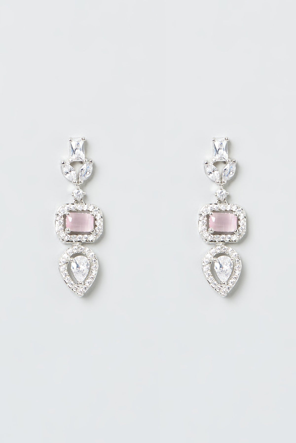 White Finish Zircons & Pink Stones Necklace Set