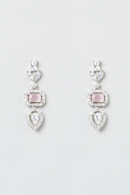 White Finish Zircons & Pink Stones Necklace Set