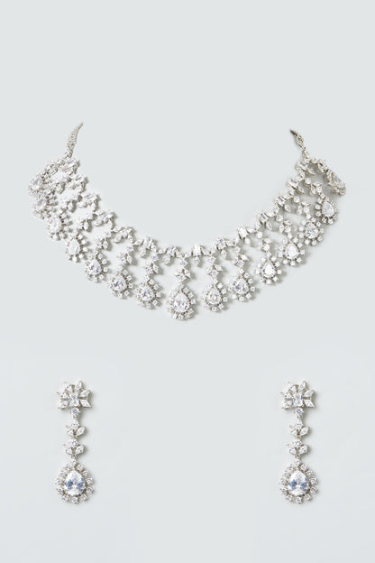 White Finish Zircon Necklace Set