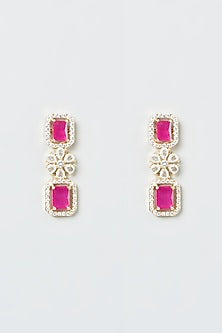 Gold Finish Zircon & Red Stone Layered Necklace Set