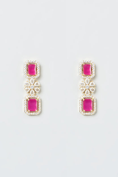 Gold Finish Zircon & Red Stone Layered Necklace Set