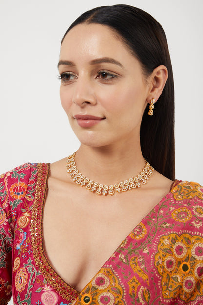 Gold Finish Zircons Necklace Set