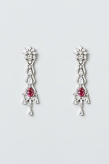 White Finish Red Stones Necklace Set