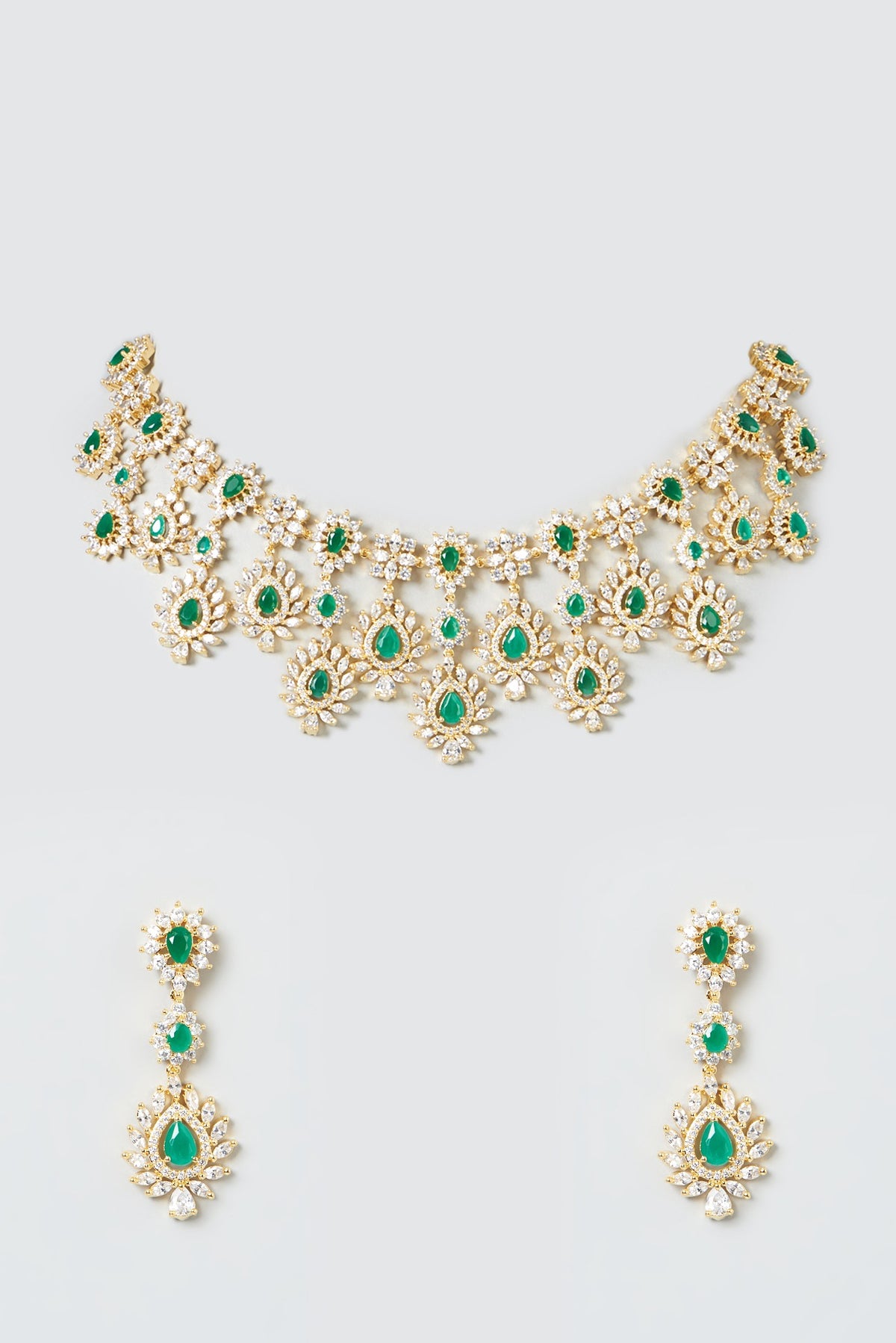 Gold Finish Zircon & Green Stones Necklace Set