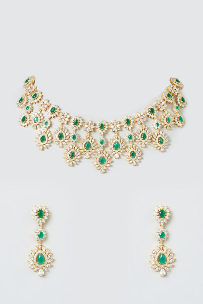 Gold Finish Zircon & Green Stones Necklace Set