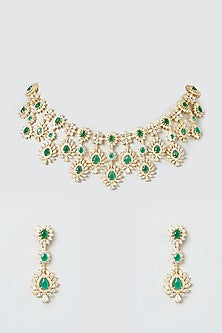Gold Finish Zircon & Green Stones Necklace Set