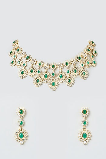Gold Finish Zircon & Green Stones Necklace Set