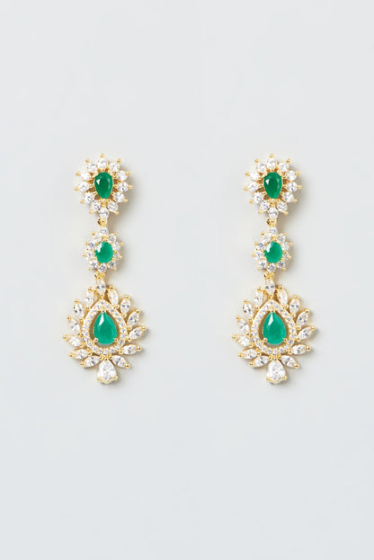 Gold Finish Zircon & Green Stones Necklace Set