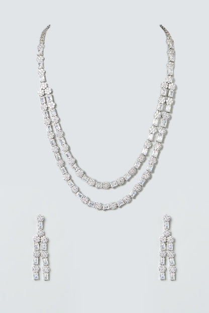 White Finish Zircons Layered Necklace Set