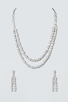 White Finish Zircons Layered Necklace Set