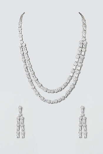 White Finish Zircons Layered Necklace Set