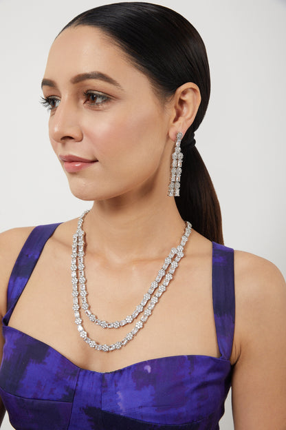 White Finish Zircons Layered Necklace Set
