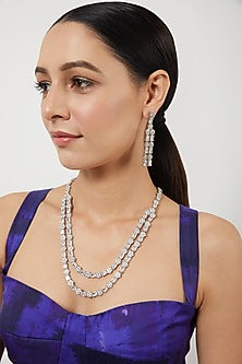 White Finish Zircons Layered Necklace Set