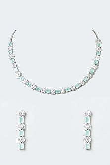 White Finish Zircon & Turquoise Stone Necklace Set
