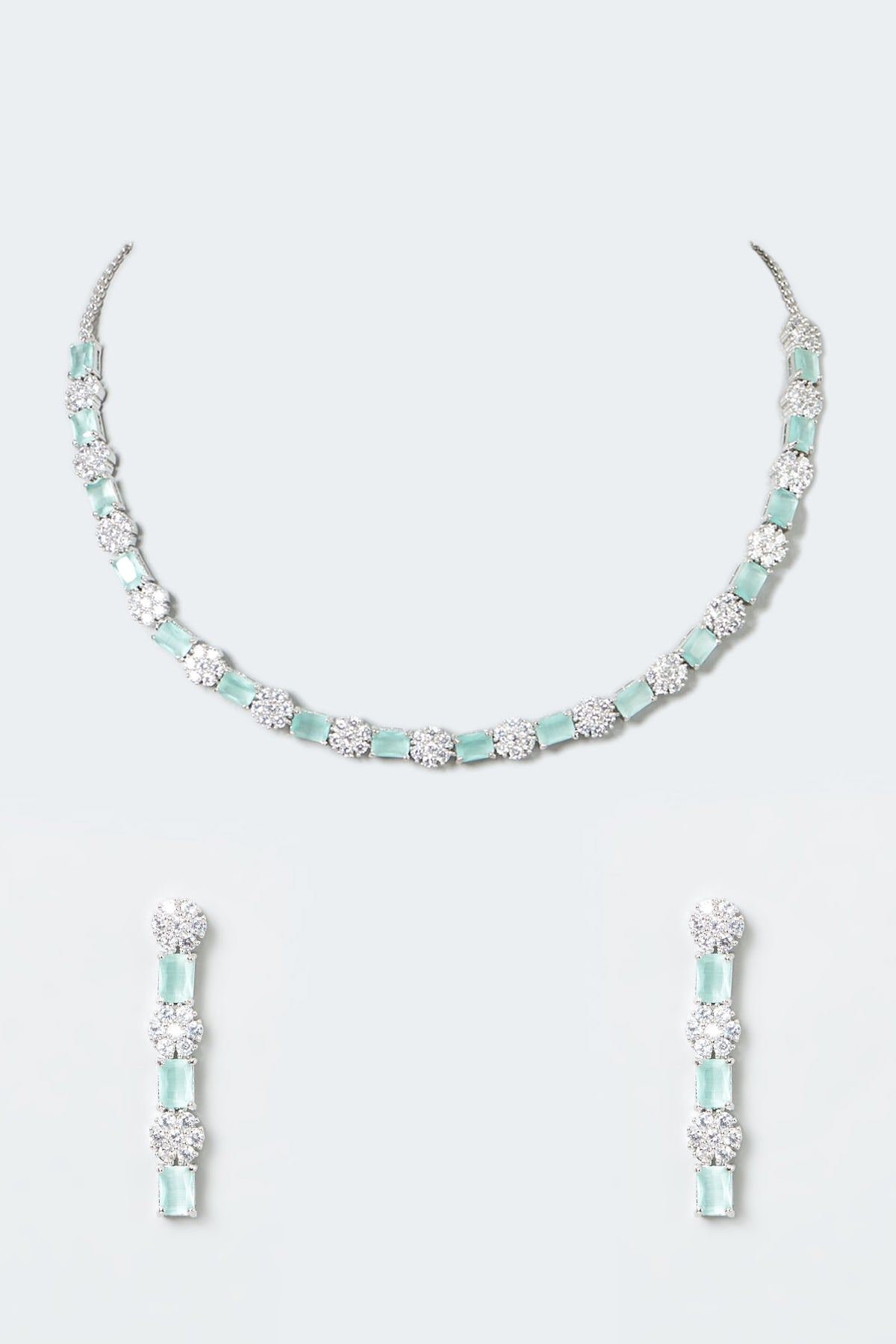 White Finish Zircon & Turquoise Stone Necklace Set