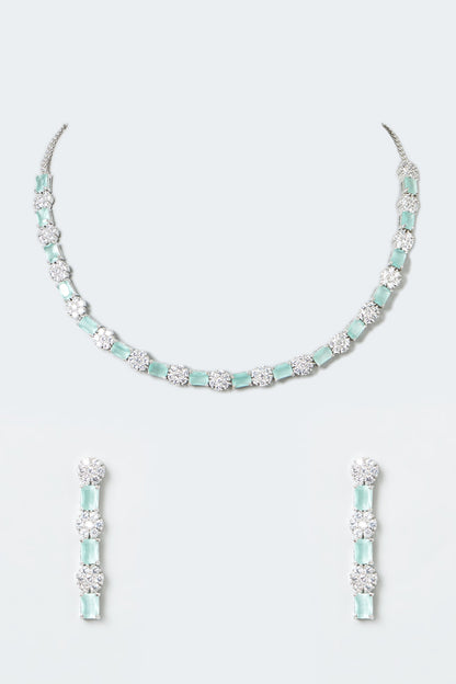 White Finish Zircon & Turquoise Stone Necklace Set