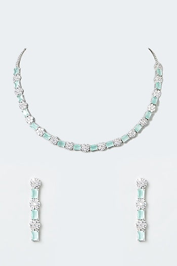 White Finish Zircon & Turquoise Stone Necklace Set