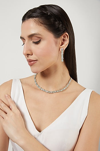 White Finish Zircon & Turquoise Stone Necklace Set