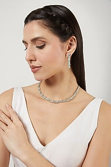 White Finish Zircon & Turquoise Stone Necklace Set
