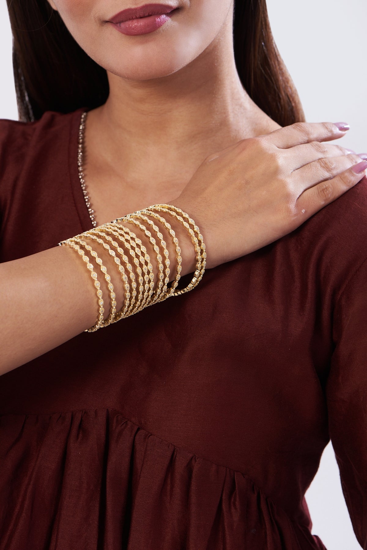 Gold Finish Zircon Bangles (Set of 12)