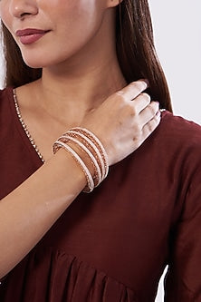 Rose Gold Finish Zircon Bangles (Set of 4)